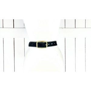 Black suede leather white stitch belt medium